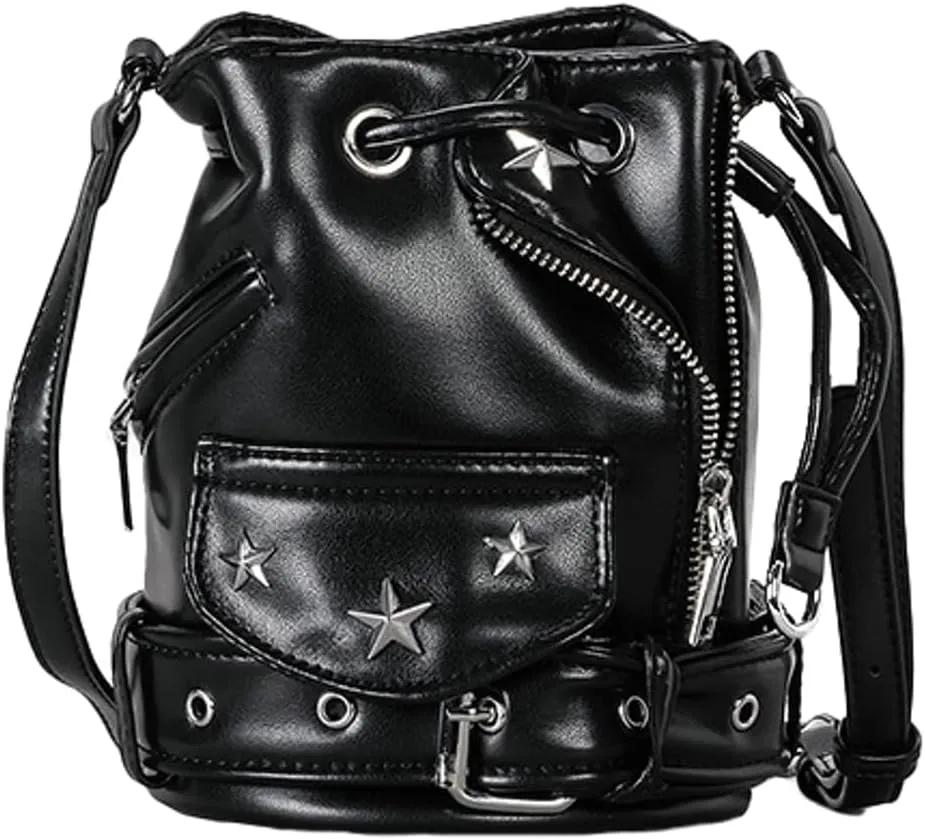 Rungion Womens Small Punk Bucket Purse Y2k Crossbody Shoulder Bags with Rivet Vegan Leather Handbag Satchels 2025