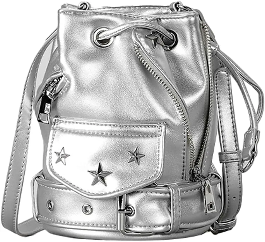 Rungion Womens Small Punk Bucket Purse Y2k Crossbody Shoulder Bags with Rivet Vegan Leather Handbag Satchels 2025