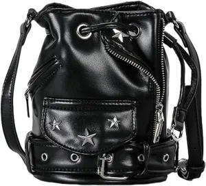 Rungion Womens Small Punk Bucket Purse Y2k Crossbody Shoulder Bags with Rivet Vegan Leather Handbag Satchels 2025