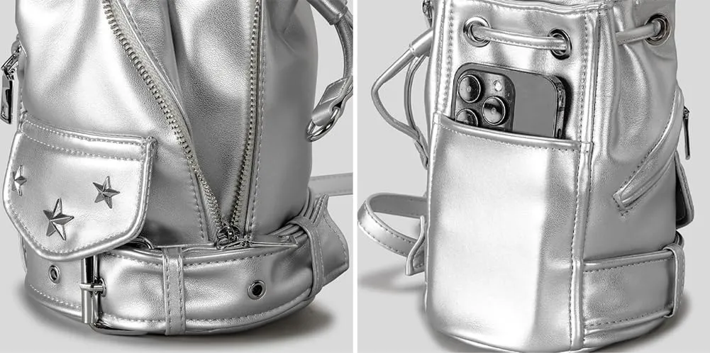 Rungion Womens Small Punk Bucket Purse Y2k Crossbody Shoulder Bags with Rivet Vegan Leather Handbag Satchels 2025