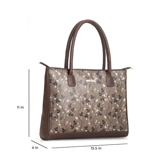 SACCI MUCCI Women's Tote Bag | Large Capacity Tote Bags For Women with Padded Laptop Compartment | Big Shoulder Bag for Office-Floral Tree Twig Design (Brown)