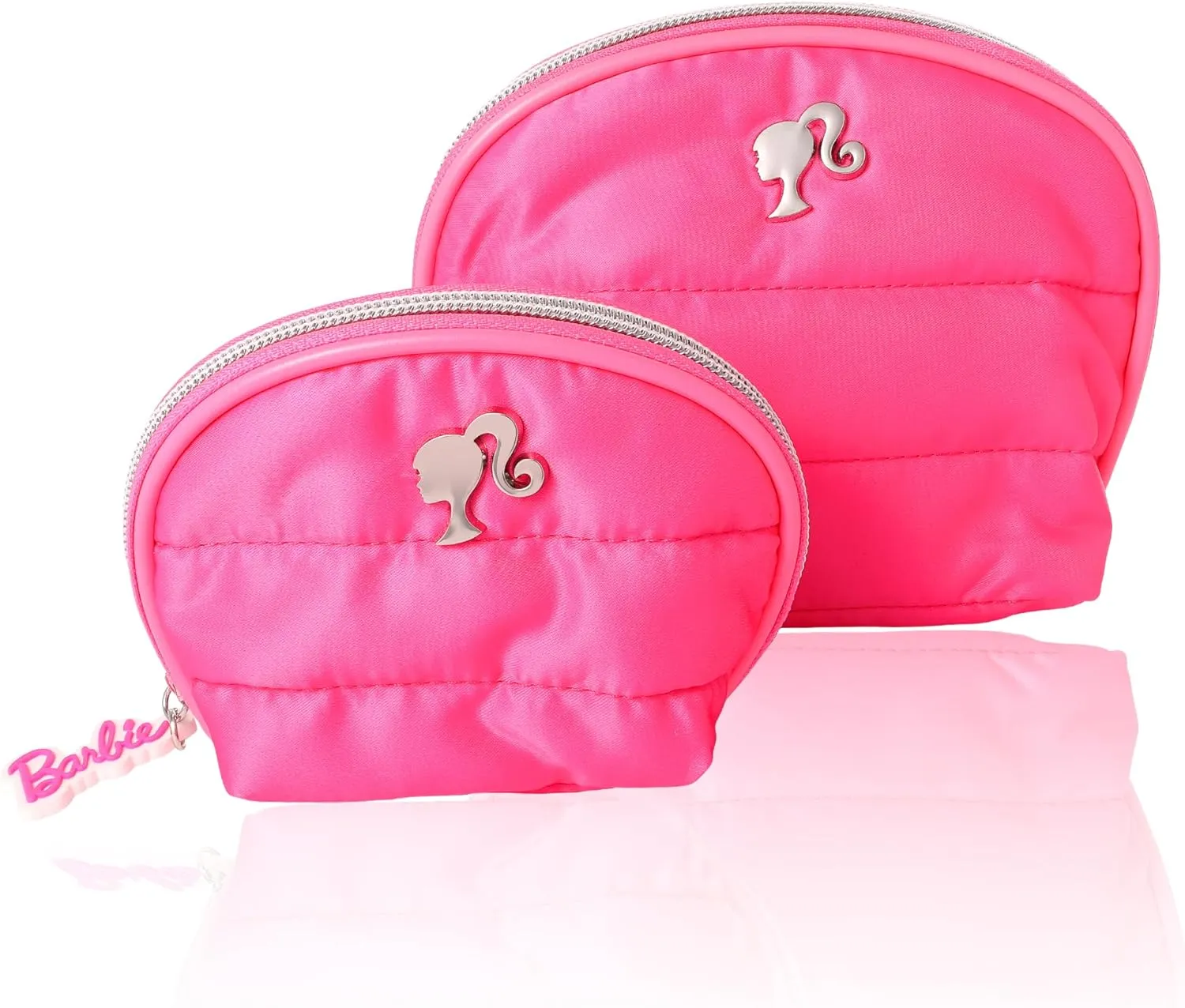SALLY ROSE Barbie Pink Makeup Bag Set Official License, Quilted Large and Small Cosmetic Travel Bag, Cute Make Up Bags