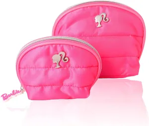 SALLY ROSE Barbie Pink Makeup Bag Set Official License, Quilted Large and Small Cosmetic Travel Bag, Cute Make Up Bags