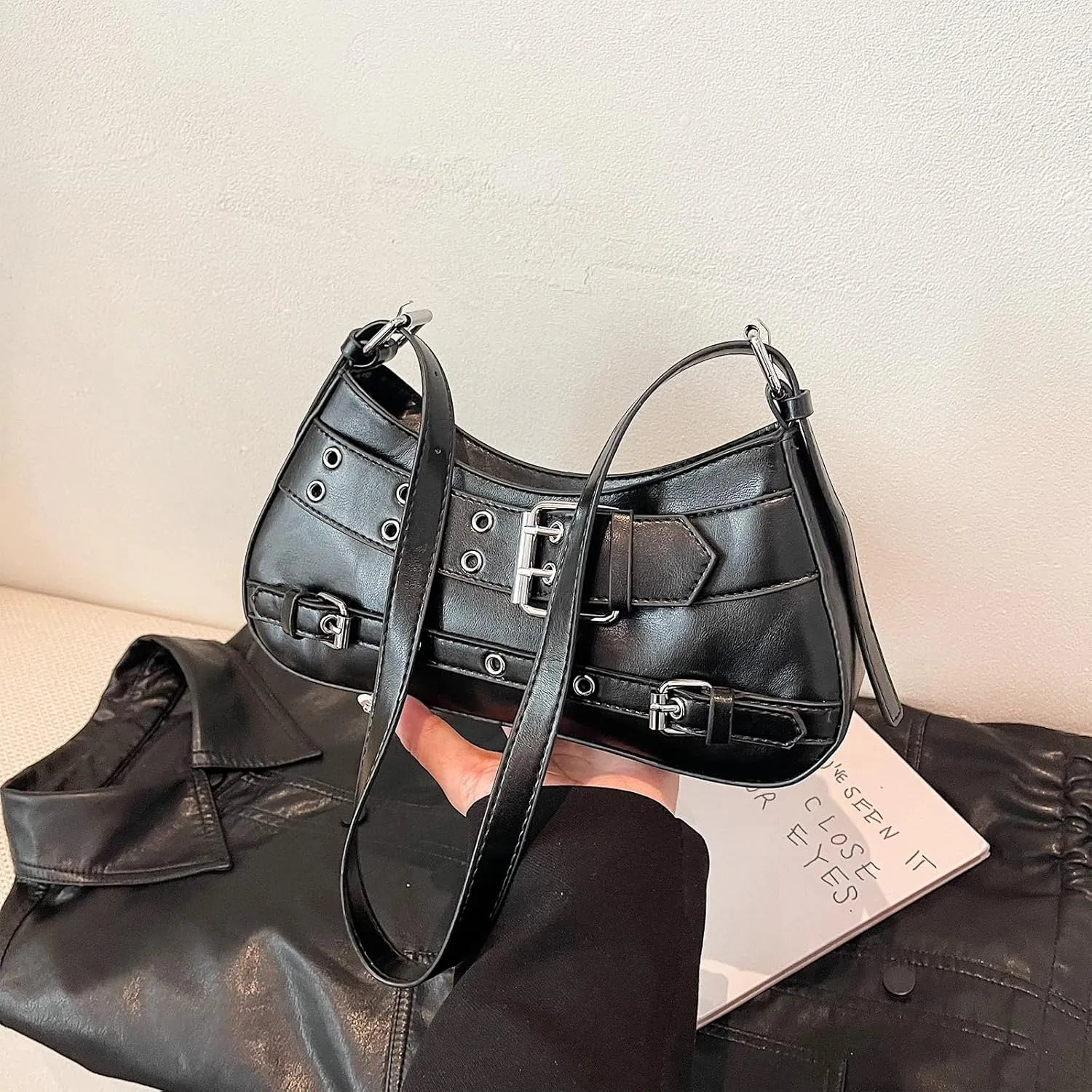 Sanxine Shoulder Bags for Women Small Y2k Purses Punk Shoulder Purse Lightweight Hobo Bag Handbags Trendy Crescent Bags