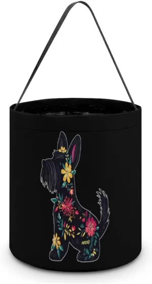 Scottish Terrier Floral Halloween Candy Bag Candy Tote Bucket Gift Bags Party Supplies for Women Men