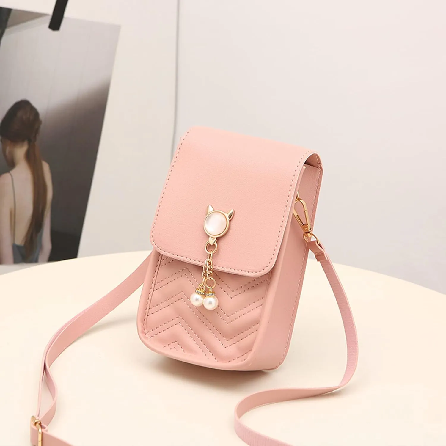 Shoulder Bag for Women Fashion Women Artificial Leather Solid Color Hasp Phone Bag Shoulder Messenger