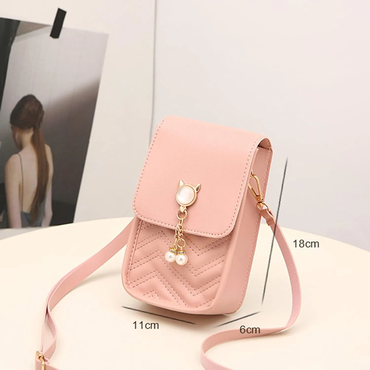 Shoulder Bag for Women Fashion Women Artificial Leather Solid Color Hasp Phone Bag Shoulder Messenger