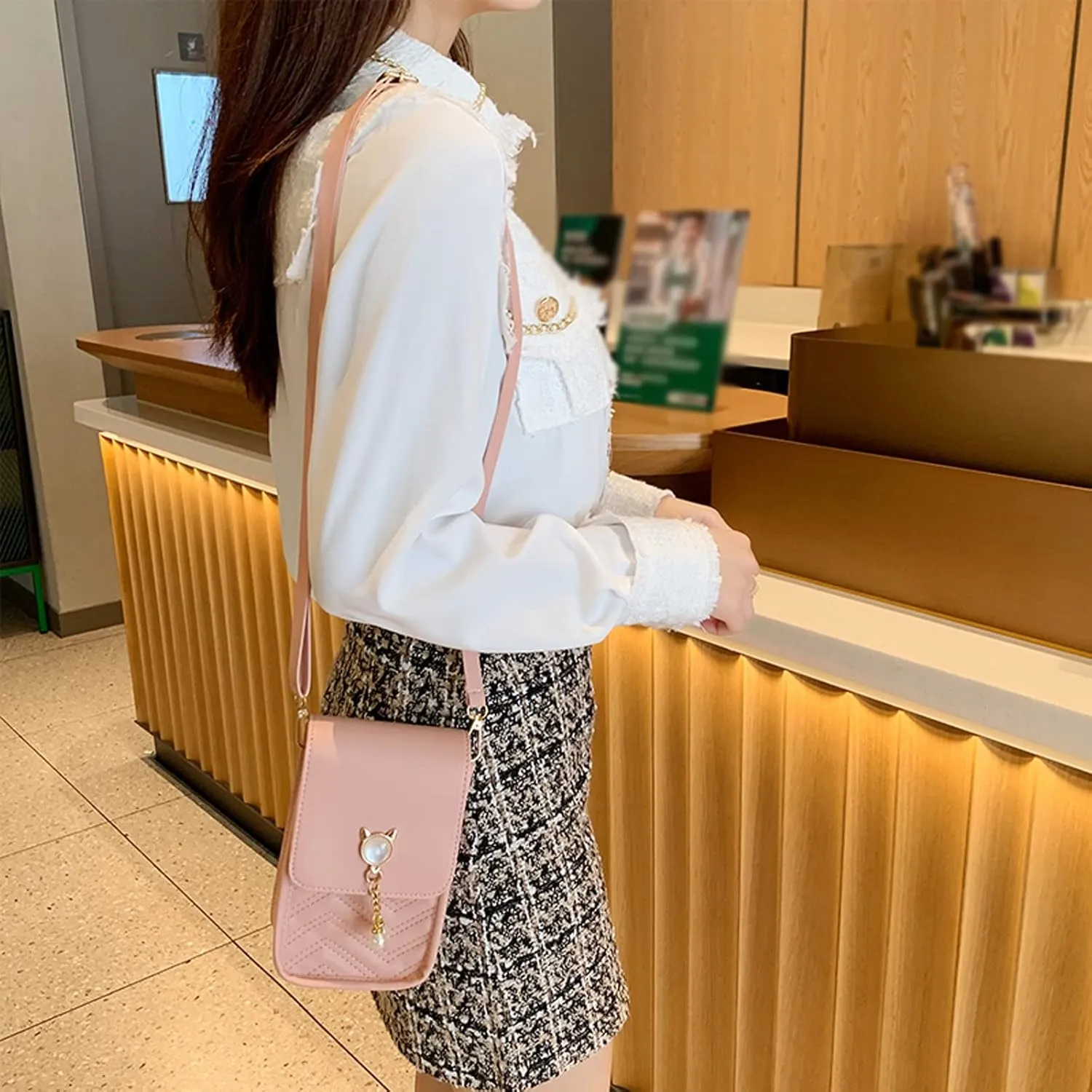 Shoulder Bag for Women Fashion Women Artificial Leather Solid Color Hasp Phone Bag Shoulder Messenger