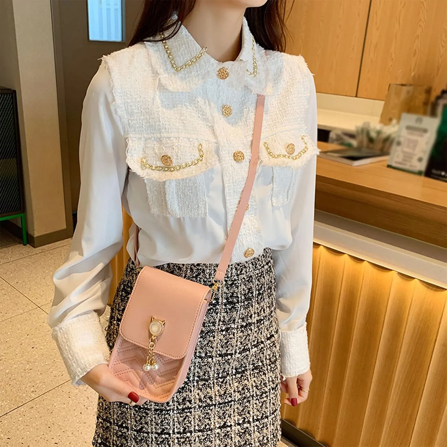 Shoulder Bag for Women Fashion Women Artificial Leather Solid Color Hasp Phone Bag Shoulder Messenger