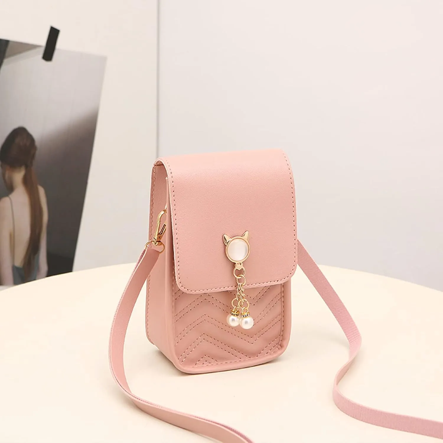 Shoulder Bag for Women Fashion Women Artificial Leather Solid Color Hasp Phone Bag Shoulder Messenger