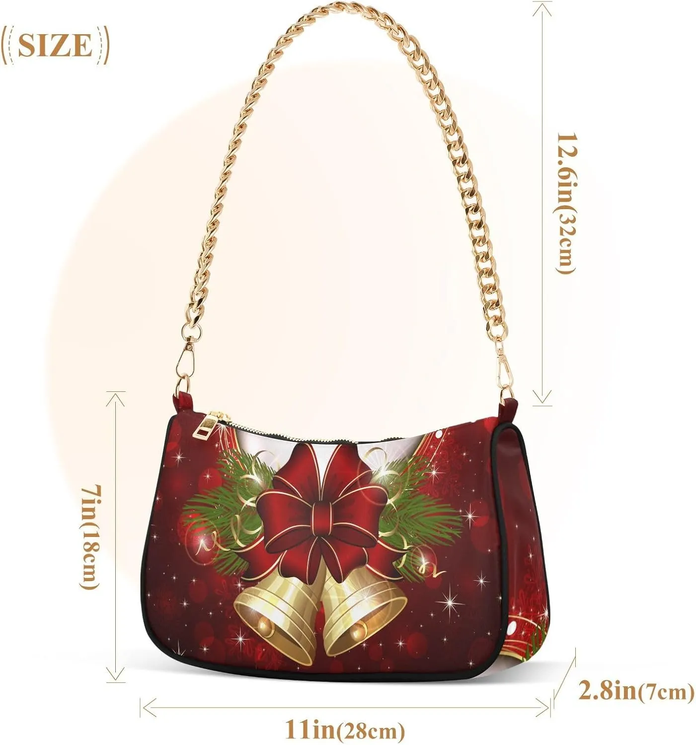 Shoulder Bags for Women, Merry Christmas Bells Hobo Tote Handbag wallet Mini Purse with Zipper