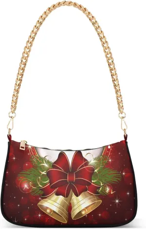 Shoulder Bags for Women, Merry Christmas Bells Hobo Tote Handbag wallet Mini Purse with Zipper