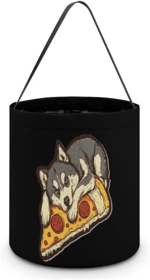 Siberian Husky Pizza Halloween Candy Bag Candy Tote Bucket Gift Bags Party Supplies for Women Men