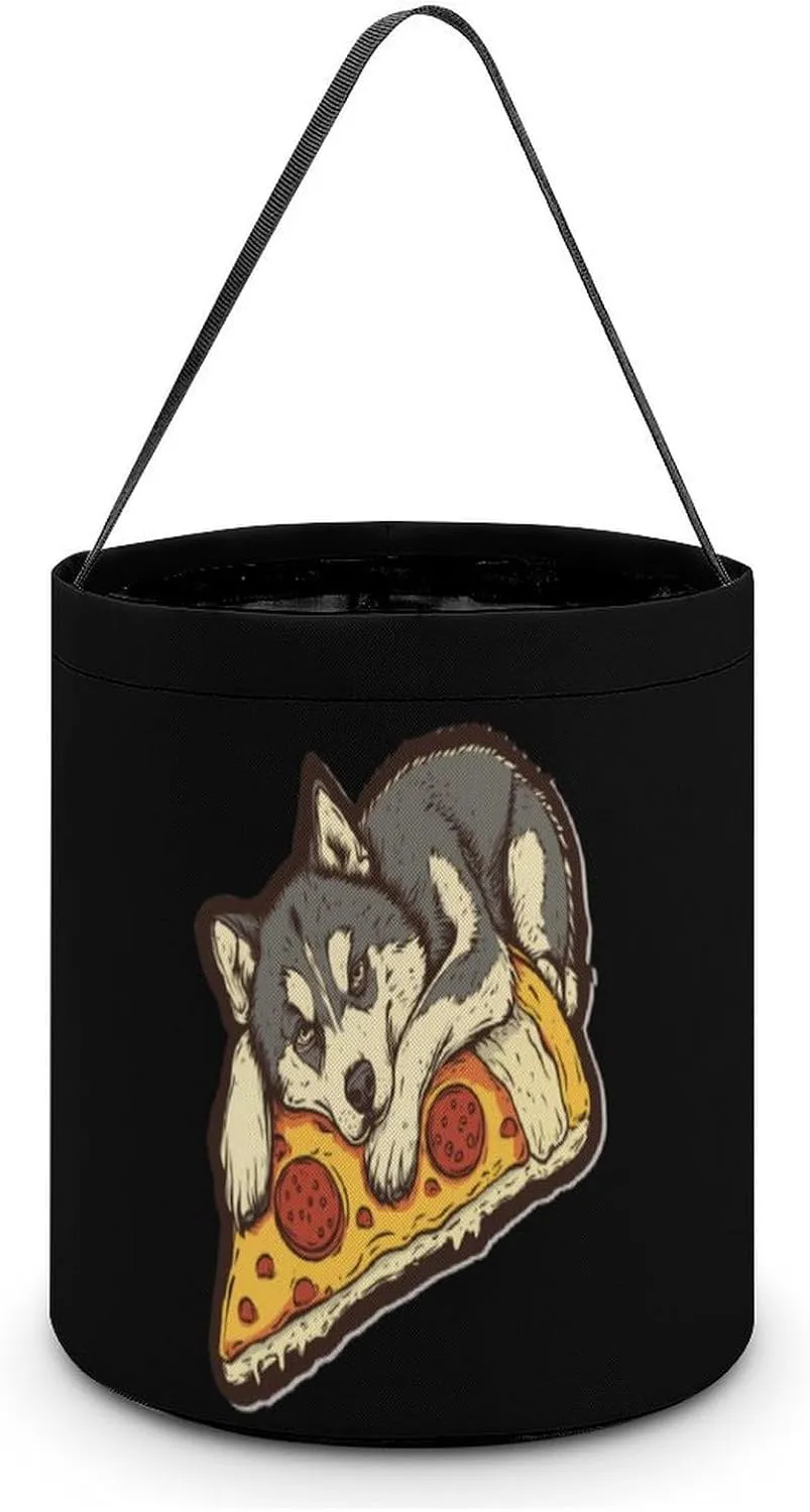 Siberian Husky Pizza Halloween Candy Bag Candy Tote Bucket Gift Bags Party Supplies for Women Men