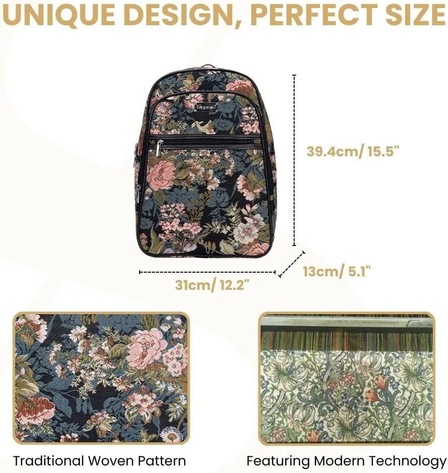 Signare Tapestry Backpack for Women Computer Rucksack Knapsack bookbags for women In Floral Peony Design (BKPK-PEO)