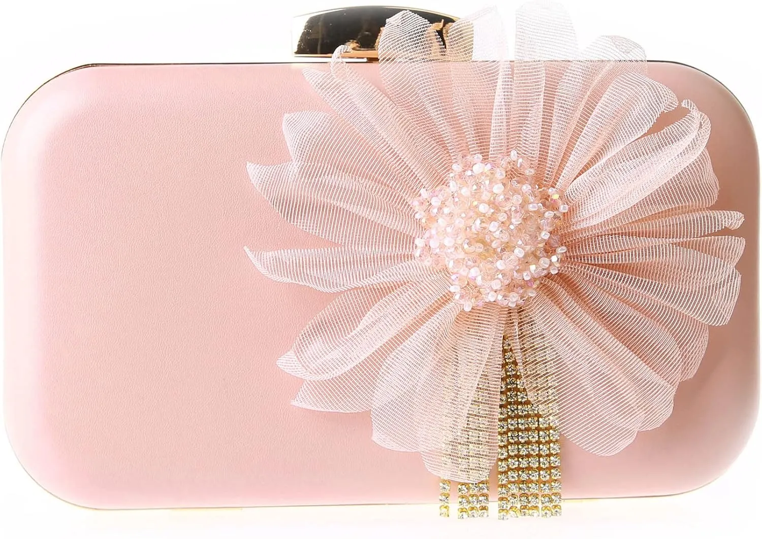 SJSfashion Flower Clutch Purse with crystal trimming Floral Evening Wedding Bag Bridal shoulder Handbag