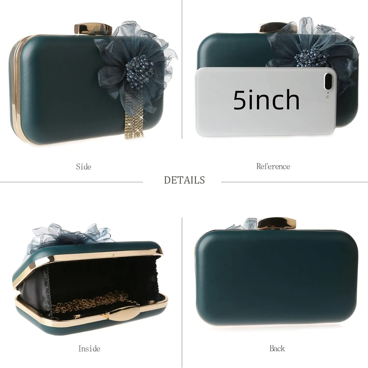 SJSfashion Flower Clutch Purse with crystal trimming Floral Evening Wedding Bag Bridal shoulder Handbag