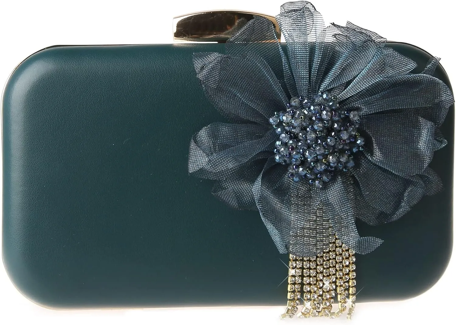 SJSfashion Flower Clutch Purse with crystal trimming Floral Evening Wedding Bag Bridal shoulder Handbag