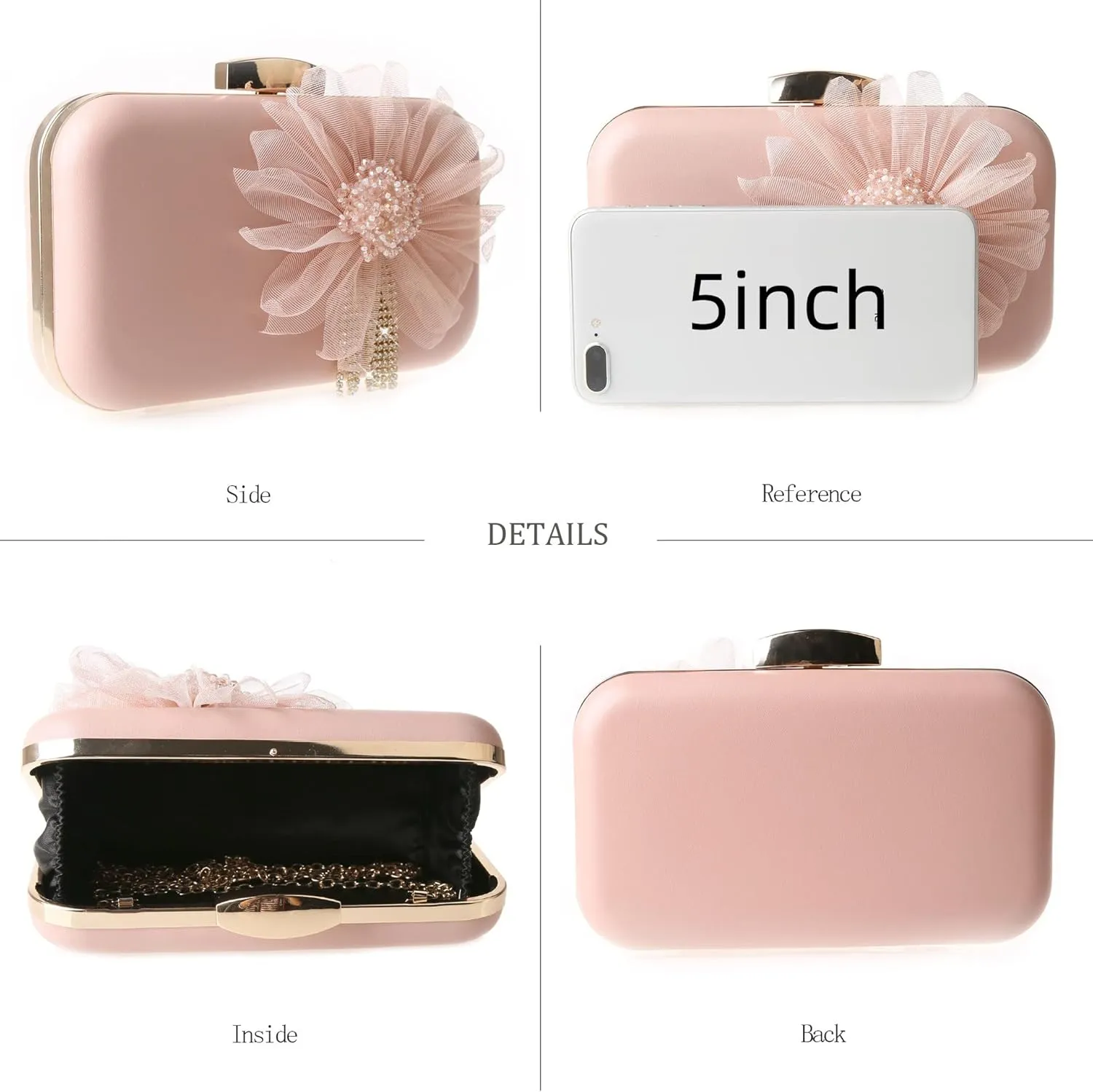 SJSfashion Flower Clutch Purse with crystal trimming Floral Evening Wedding Bag Bridal shoulder Handbag