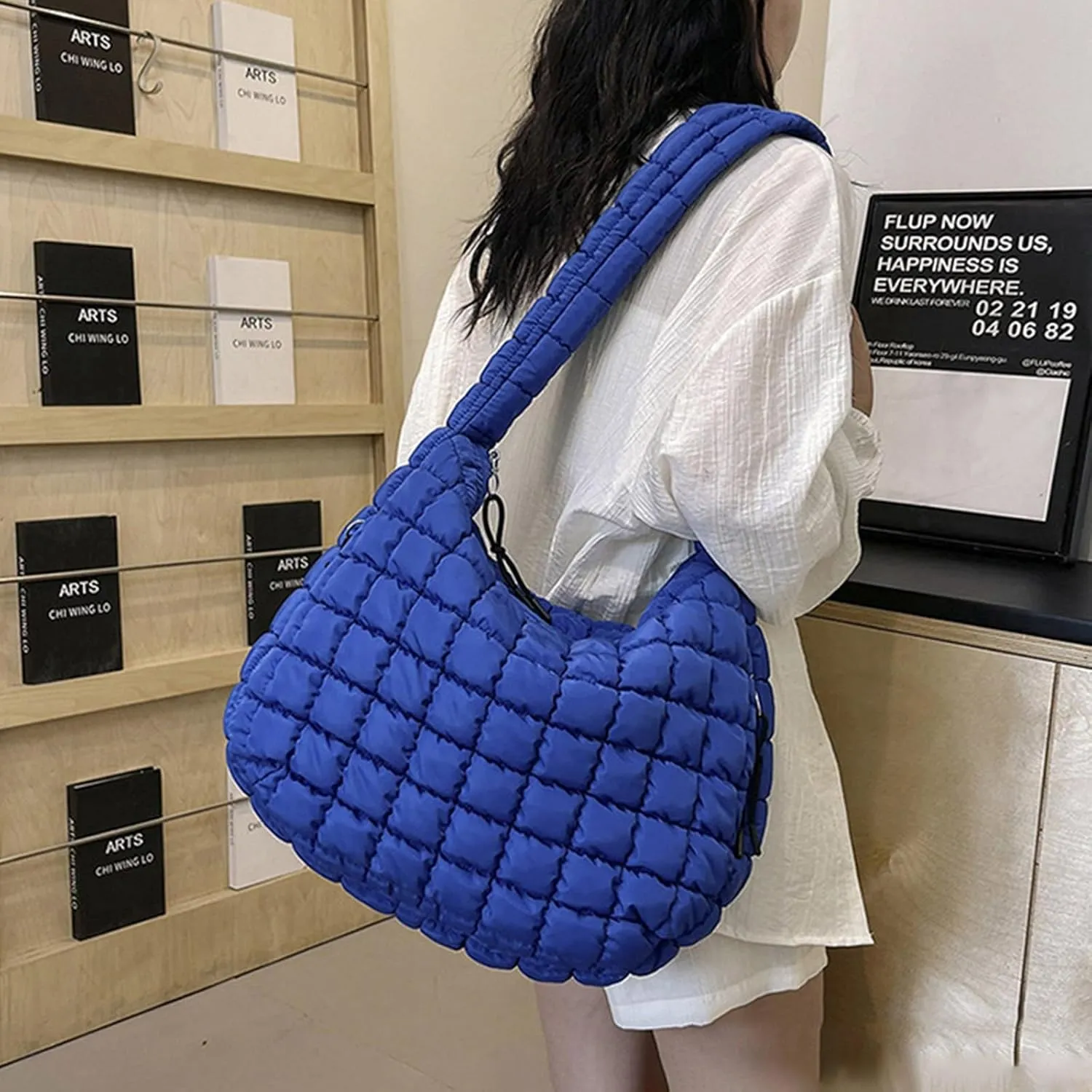 Sling Bag For Women Large Quilted Carryall Puffer Shoulder Bag Lightweight Quilted Padding Hobo Bag Quilted Bag A
