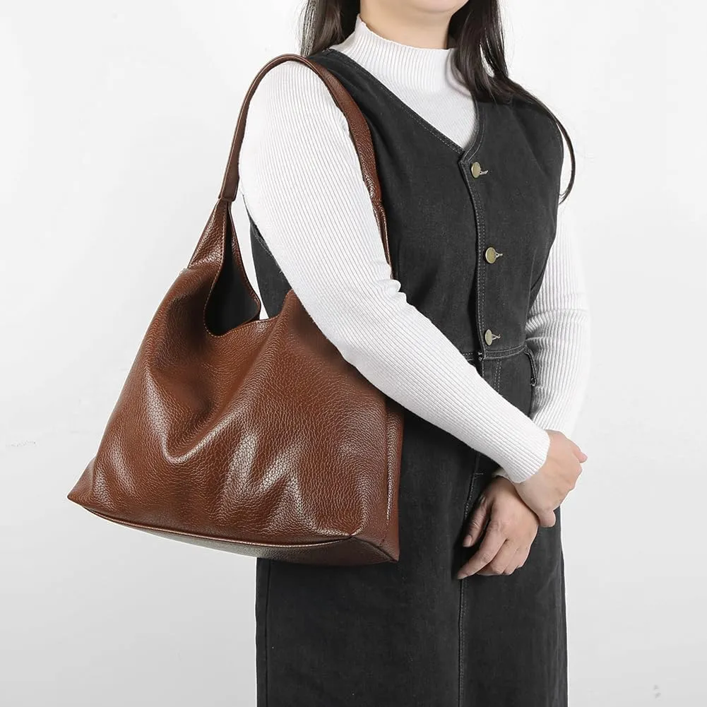 Slouchy Hobo Bags for Women, Large Capacity PU Leather Soft Commuting Bag with Cherry Pendant Stylish Top Handle Bag
