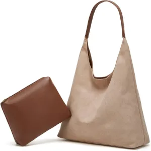 Slouchy Hobo Bags for Women Retro PU Leather Tote Crossbody Bag Soft Large Capacity 2pcs Shoulder Purses Handbags 2025