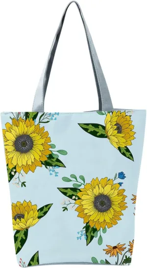 Small Purse Cute Tote Handbag Women's Slouchy Large Capacity Zippered Sunflower Printed Shoulder Bag