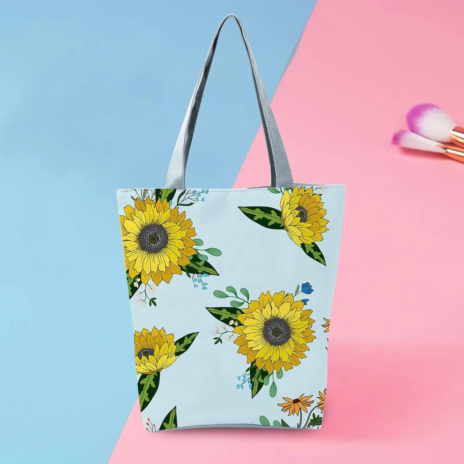 Small Purse Cute Tote Handbag Women's Slouchy Large Capacity Zippered Sunflower Printed Shoulder Bag