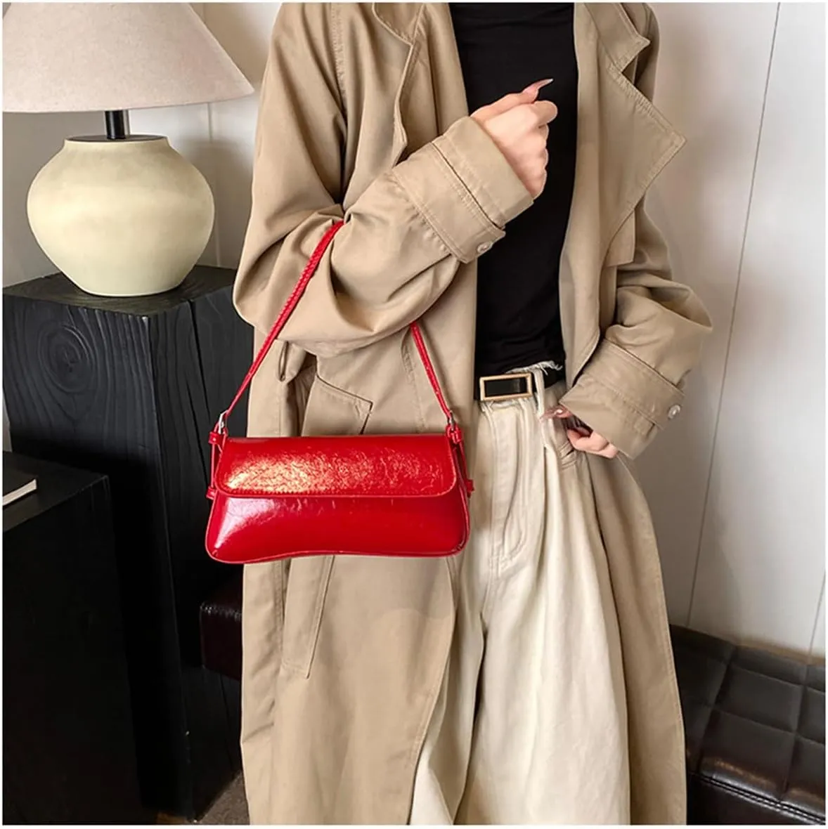 Small Shoulder Bag for women, Flap Underarm Shoulder Bags Women's Pu Leather Crossbody Purse Handbag