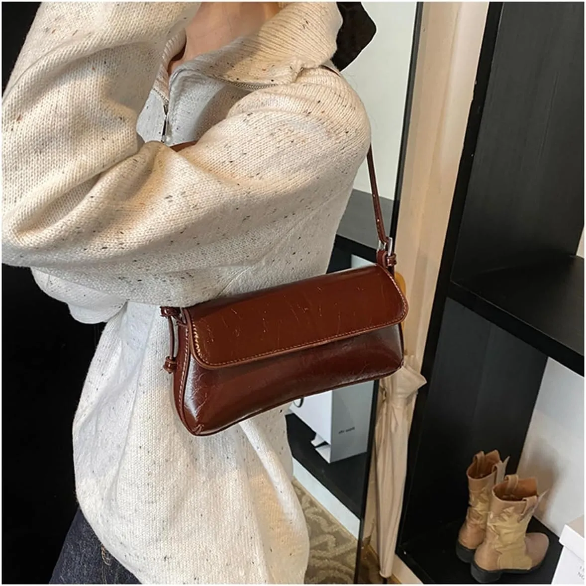 Small Shoulder Bag for women, Flap Underarm Shoulder Bags Women's Pu Leather Crossbody Purse Handbag