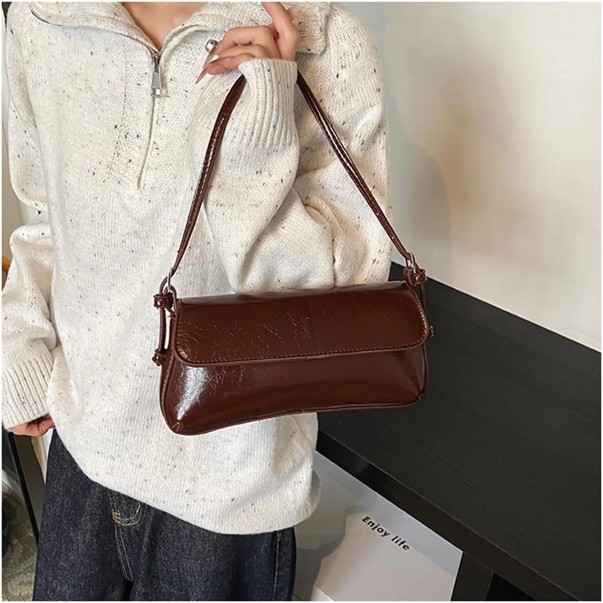 Small Shoulder Bag for women, Flap Underarm Shoulder Bags Women's Pu Leather Crossbody Purse Handbag