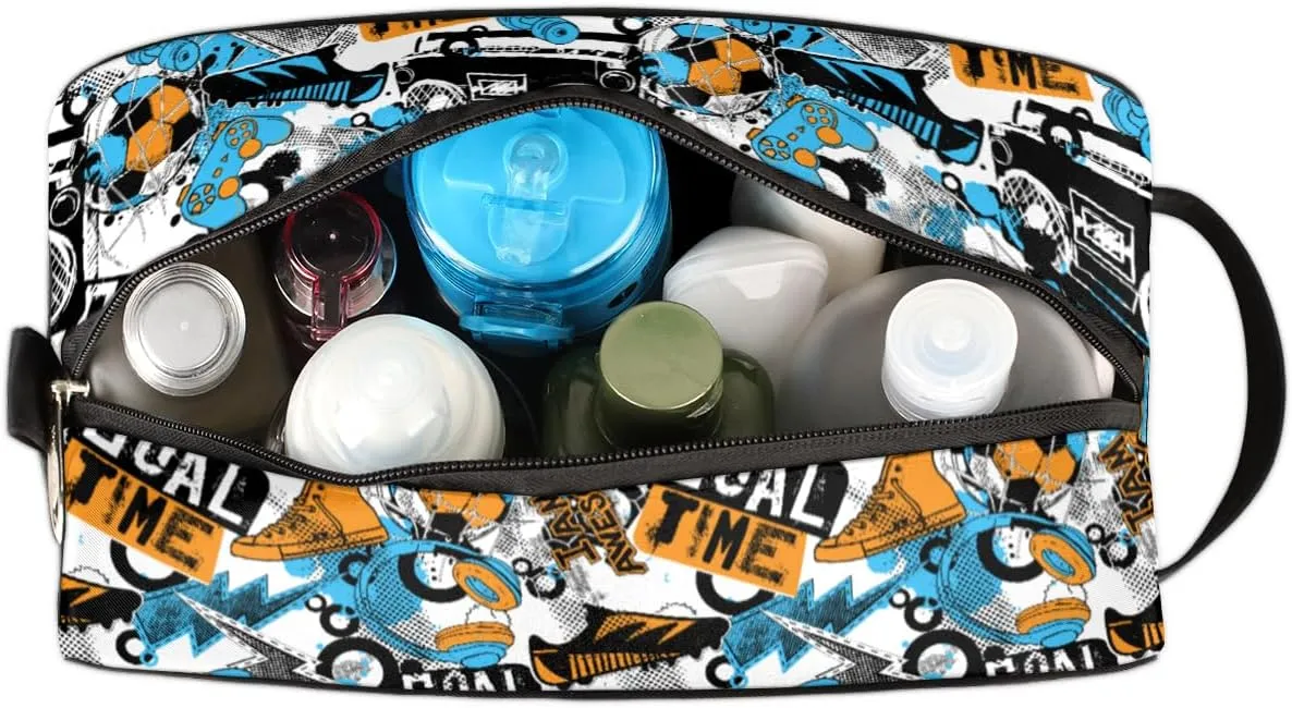 Soccer Graffiti Travel Toiletry Bag for Boys, Waterproof Hanging Dopp Kit with Large Capacity for Men, Shaving Bag for Travel,Sports Shower