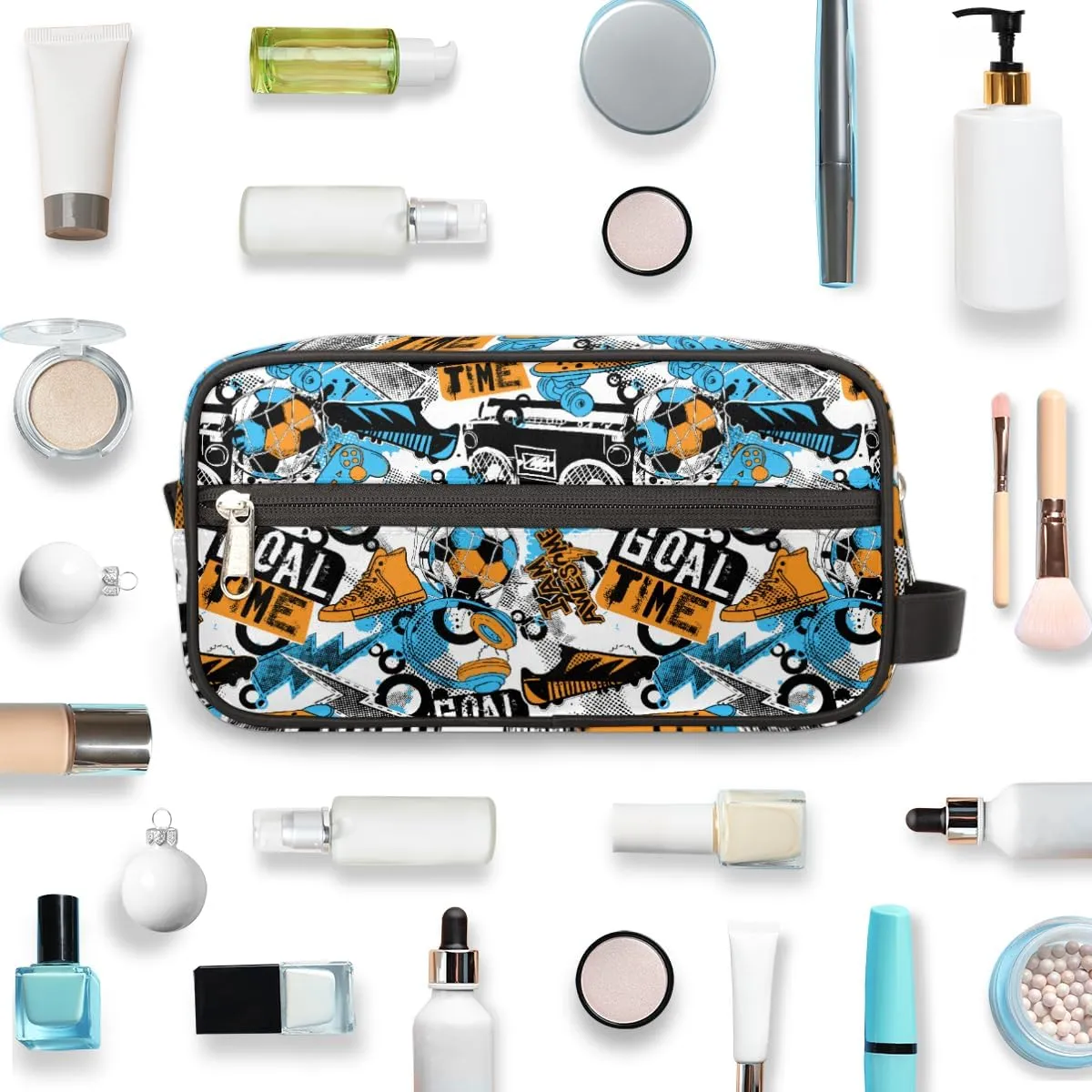 Soccer Graffiti Travel Toiletry Bag for Boys, Waterproof Hanging Dopp Kit with Large Capacity for Men, Shaving Bag for Travel,Sports Shower