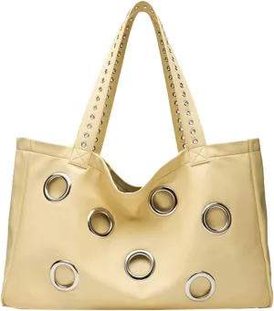 Soft Vegan Leather Tote Bag Large Studded Purses for Women Y2K Handbags Hollow Stud Shoulder Satchels 2025