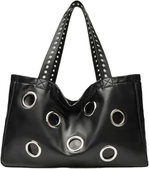 Soft Vegan Leather Tote Bag Large Studded Purses for Women Y2K Handbags Hollow Stud Shoulder Satchels 2025