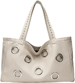 Soft Vegan Leather Tote Bag Large Studded Purses for Women Y2K Handbags Hollow Stud Shoulder Satchels 2025