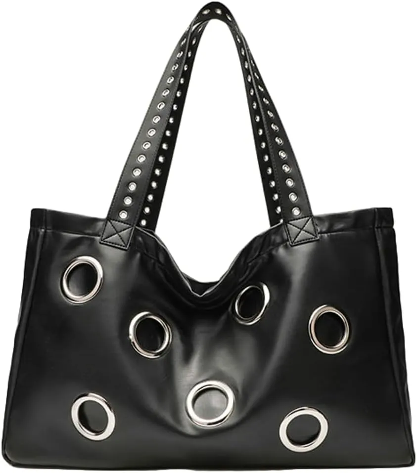Soft Vegan Leather Tote Bag Large Studded Purses for Women Y2K Handbags Hollow Stud Shoulder Satchels 2025