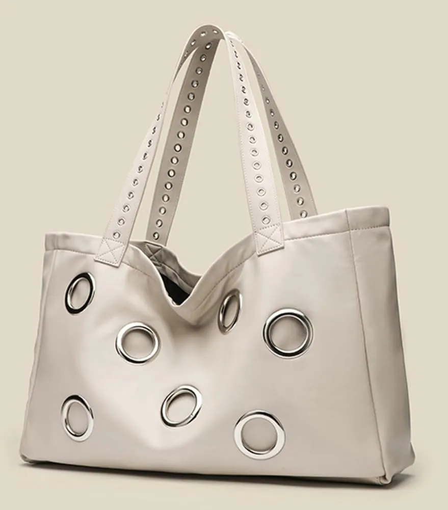 Soft Vegan Leather Tote Bag Large Studded Purses for Women Y2K Handbags Hollow Stud Shoulder Satchels 2025