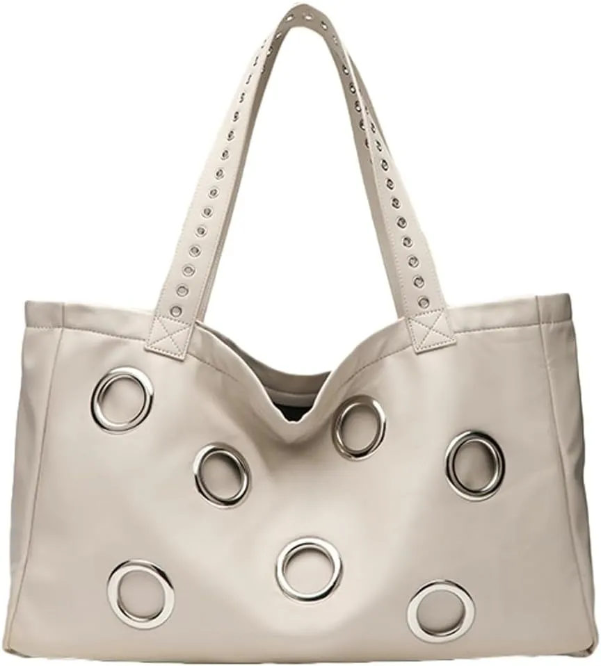 Soft Vegan Leather Tote Bag Large Studded Purses for Women Y2K Handbags Hollow Stud Shoulder Satchels 2025