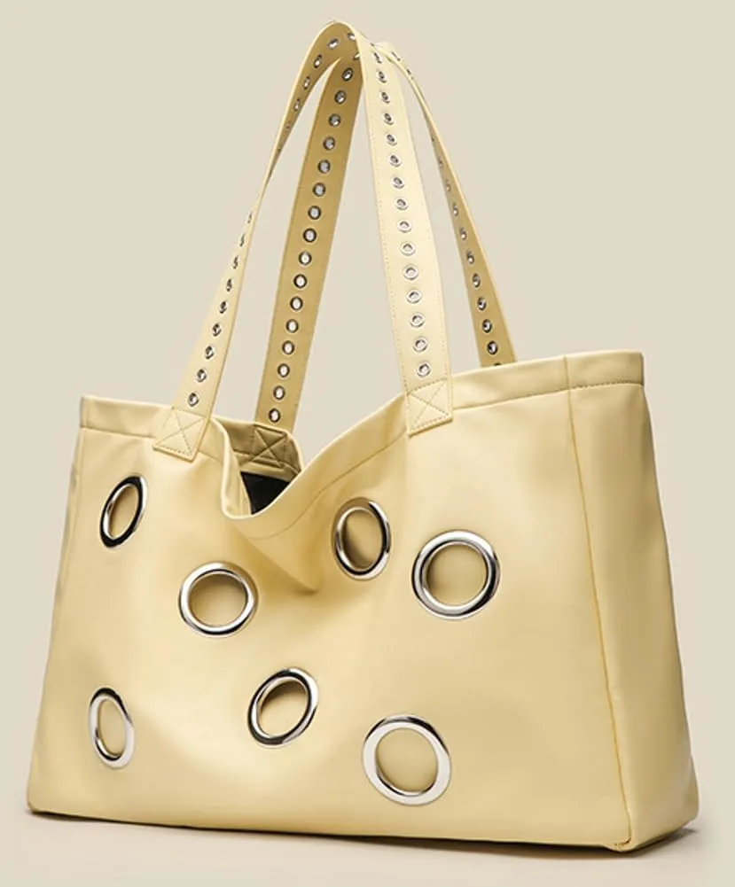 Soft Vegan Leather Tote Bag Large Studded Purses for Women Y2K Handbags Hollow Stud Shoulder Satchels 2025