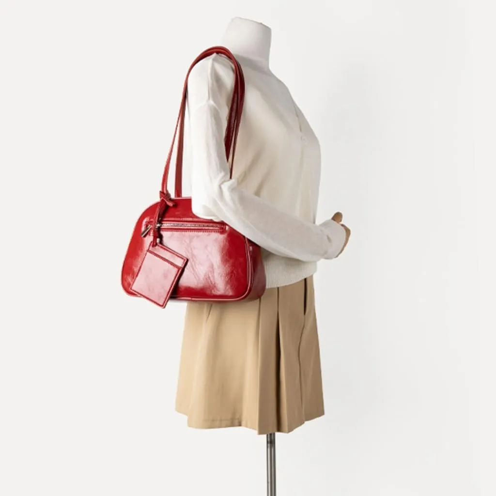 Sophisticated Solid Color Glossy PU Leather Saddles Handbag for Casual and Shopping Small Shoulder Bag Underarm Purse