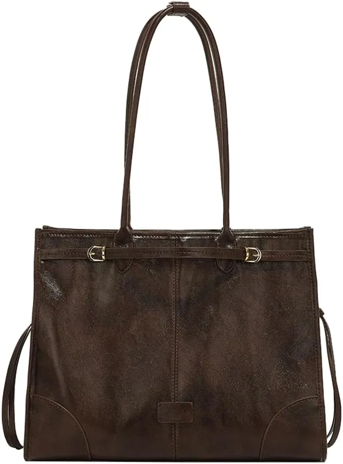 Spacious Tote Bag - Vintage Waxed Leather Handbag, Perfect for Casual and Professional Use as a Shoulder or Crossbody Bag
