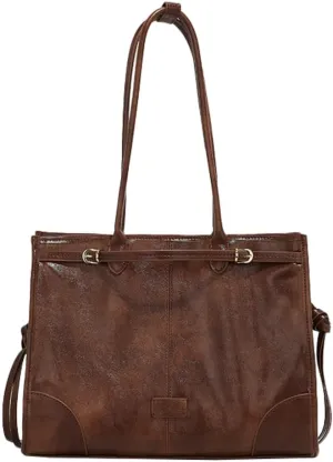 Spacious Tote Bag - Vintage Waxed Leather Handbag, Perfect for Casual and Professional Use as a Shoulder or Crossbody Bag