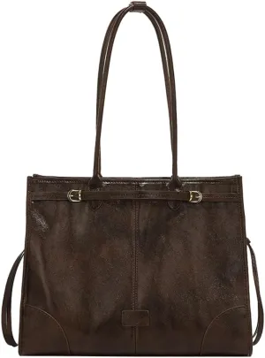 Spacious Tote Bag - Vintage Waxed Leather Handbag, Perfect for Casual and Professional Use as a Shoulder or Crossbody Bag