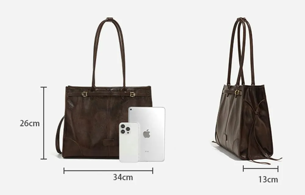 Spacious Tote Bag - Vintage Waxed Leather Handbag, Perfect for Casual and Professional Use as a Shoulder or Crossbody Bag