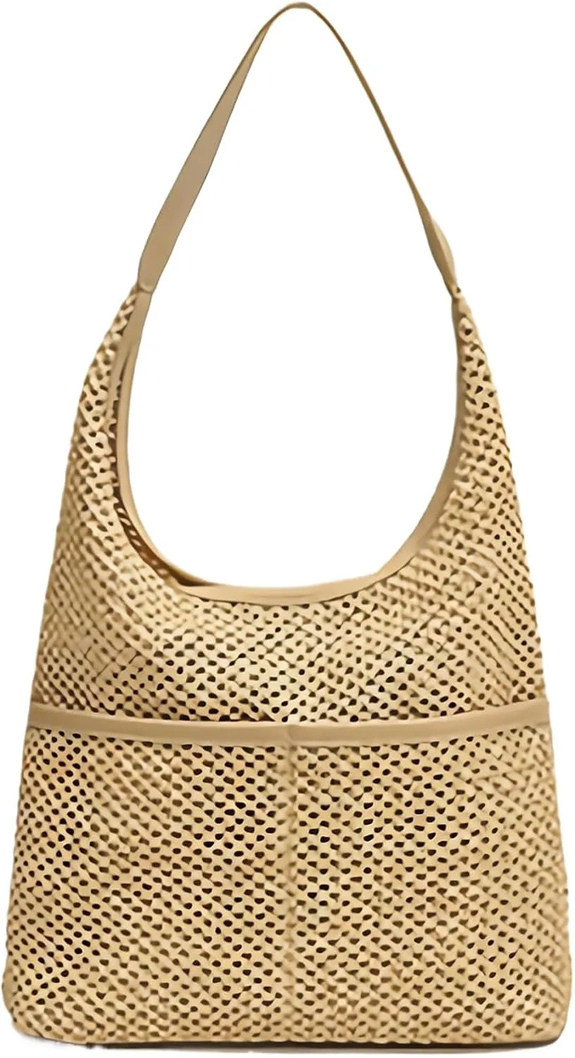 Straw Woven Tote Bag Hobo Beach Bags for Women Handmade Shoulder Bags Stylish and Vintage Hollow Woven Bags Summer