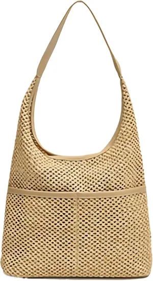 Straw Woven Tote Bag Hobo Beach Bags for Women Handmade Shoulder Bags Stylish and Vintage Hollow Woven Bags Summer