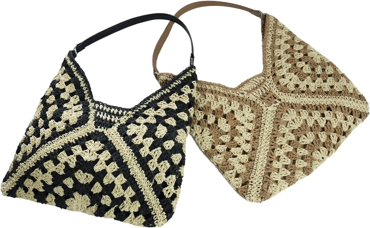 Straw Woven Tote Bag Hobo Beach Bags for Women Handmade Shoulder Bags Stylish and Vintage Hollow Woven Bags Summer