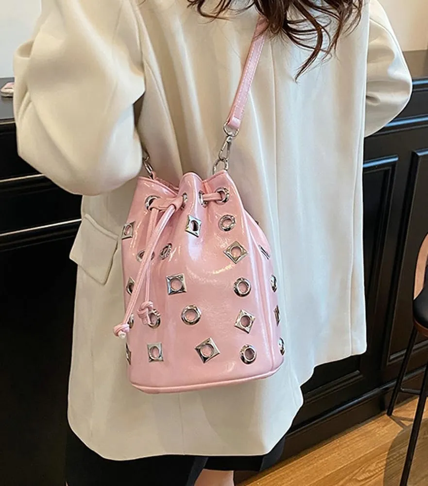 Studded Bucket Bags and Drawstring Crossbody Purse for Women Hobo Bag Y2K Trendy Crossbody Bucket Handbags 2025