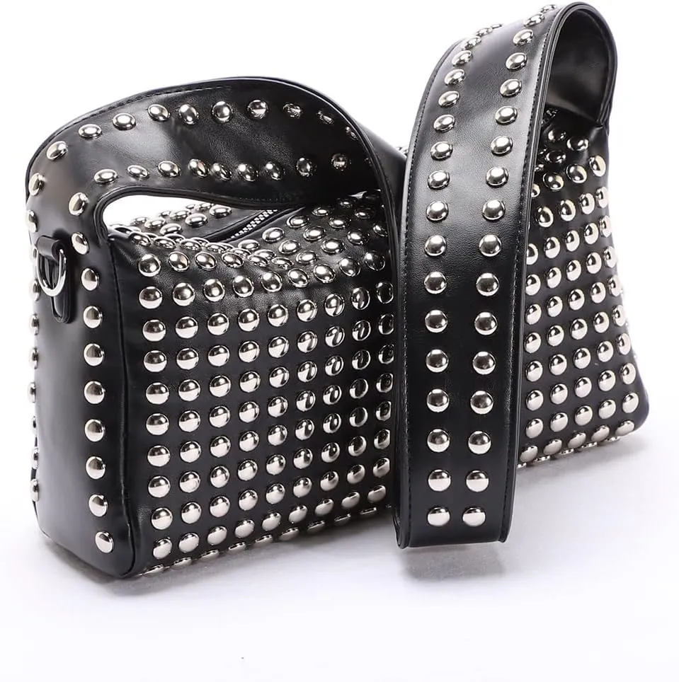 Studded Shoulder Purses for Women Trendy PU Leather Hobo Crossbody Bags Y2K Purse Cute Small Shoulder Bag